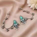 Unique Oxidized Earring With Chain Premium Look – Stunning Ethnic Jewelry - "MInt"