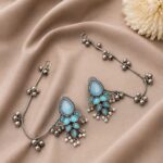 Unique Oxidized Earring With Chain Premium Look – Stunning Ethnic Jewelry - "Aqua"