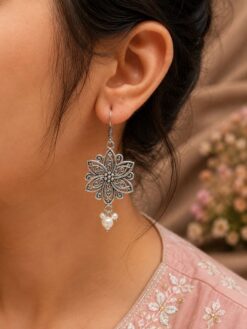 Charming Flower Hook Earring Beautiful Floral Brass Jewelry Premium Polish