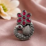 Designer Peacock Ring – Traditional Statement Jewelry with Elegant Look - "Red"