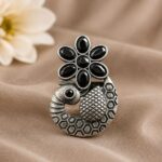 Designer Peacock Ring – Traditional Statement Jewelry with Elegant Look - "Black"