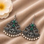 Peacock Hook Earring – Elegant Jewelry for a Ethnic Style - "Green"