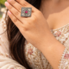 Oxidized Square Ring with geometric antique brass jewelry design