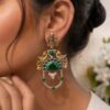 Two Tone Peacock Earring Elegant Traditional Brass Jewelry for Women