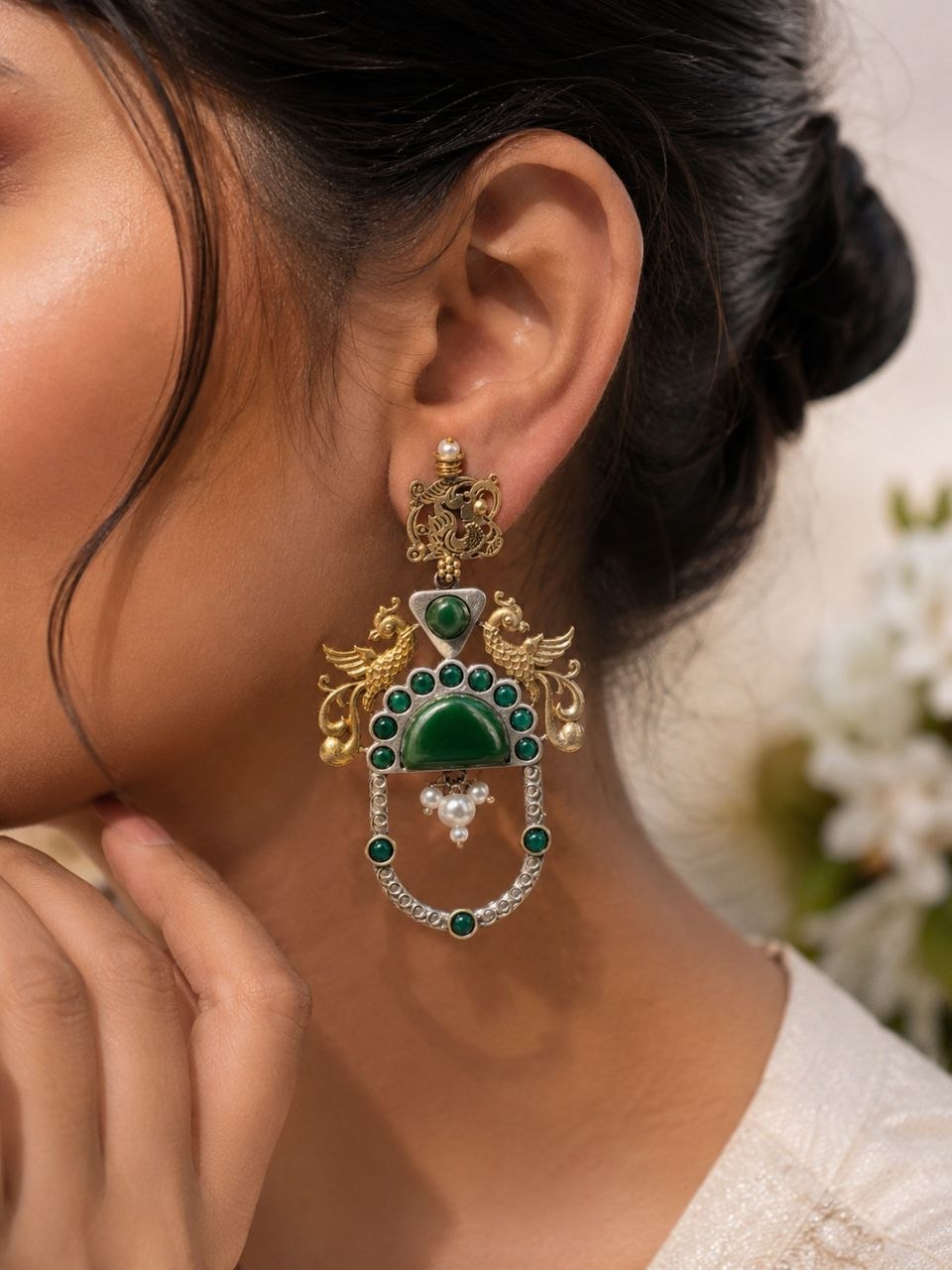 Two Tone Peacock Earring – Exquisite Elegant Traditional Jewelry for Women 1 Two Tone Peacock Earring Elegant Traditional Brass Jewelry for Women