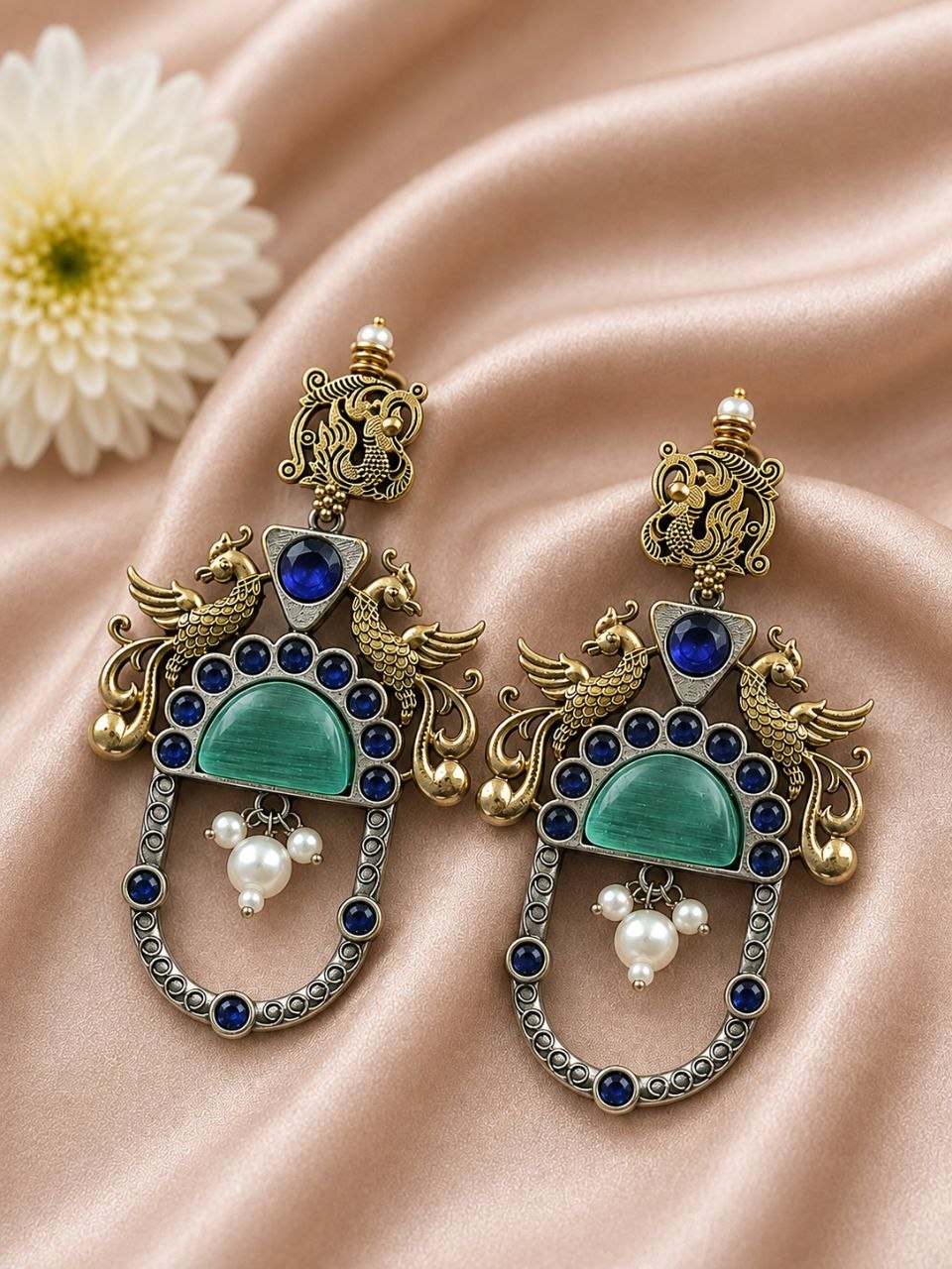 Two Tone Peacock Earring – Exquisite Elegant Traditional Jewelry for Women 11 Two Tone Peacock Earring Elegant Traditional Brass Jewelry for Women