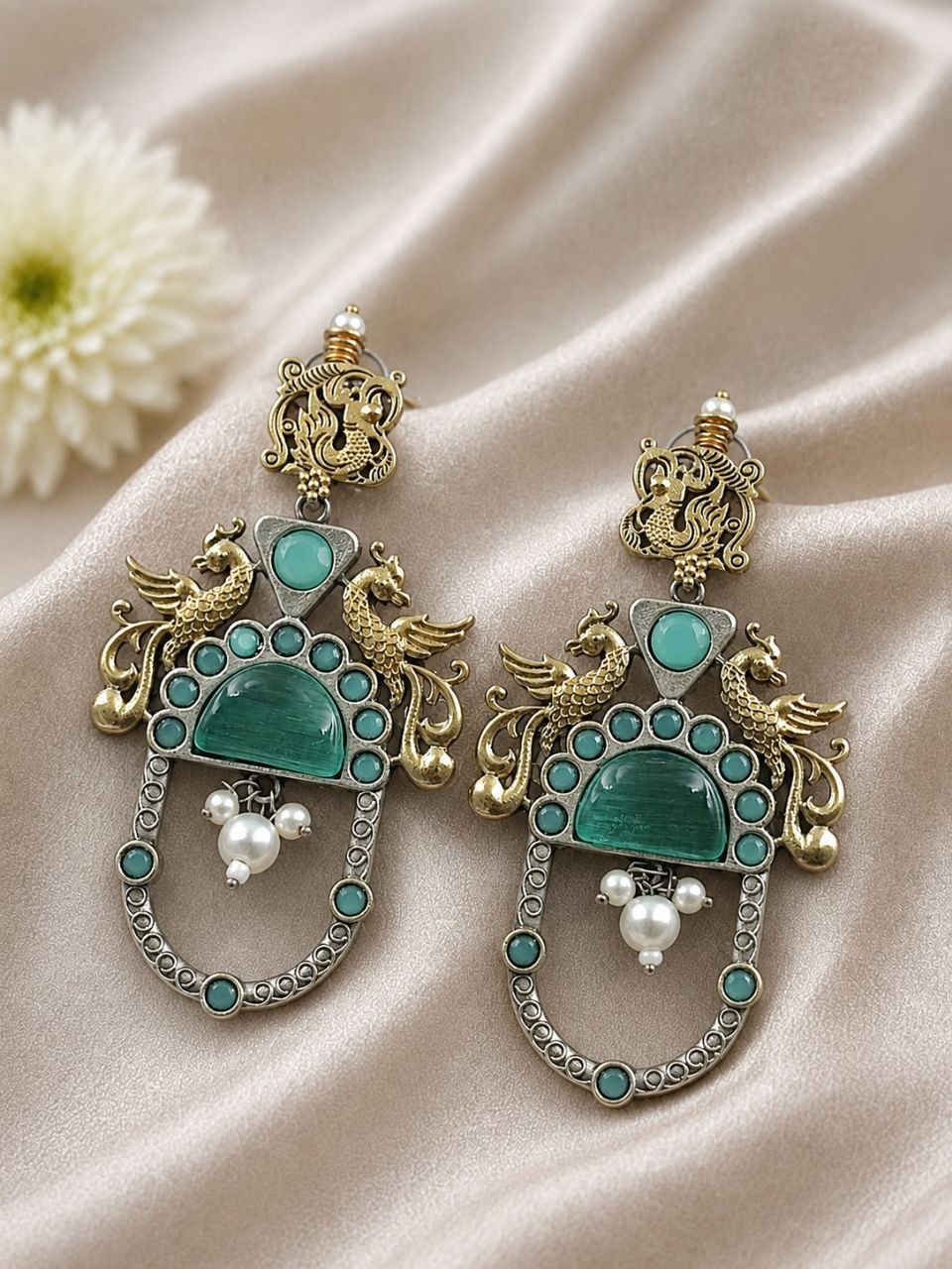 Two Tone Peacock Earring – Exquisite Elegant Traditional Jewelry for Women 10 Two Tone Peacock Earring Elegant Traditional Brass Jewelry for Women