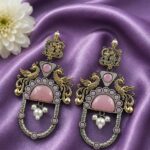 Two Tone Peacock Earring – Exquisite Elegant Traditional Jewelry for Women - ''BabyPink''