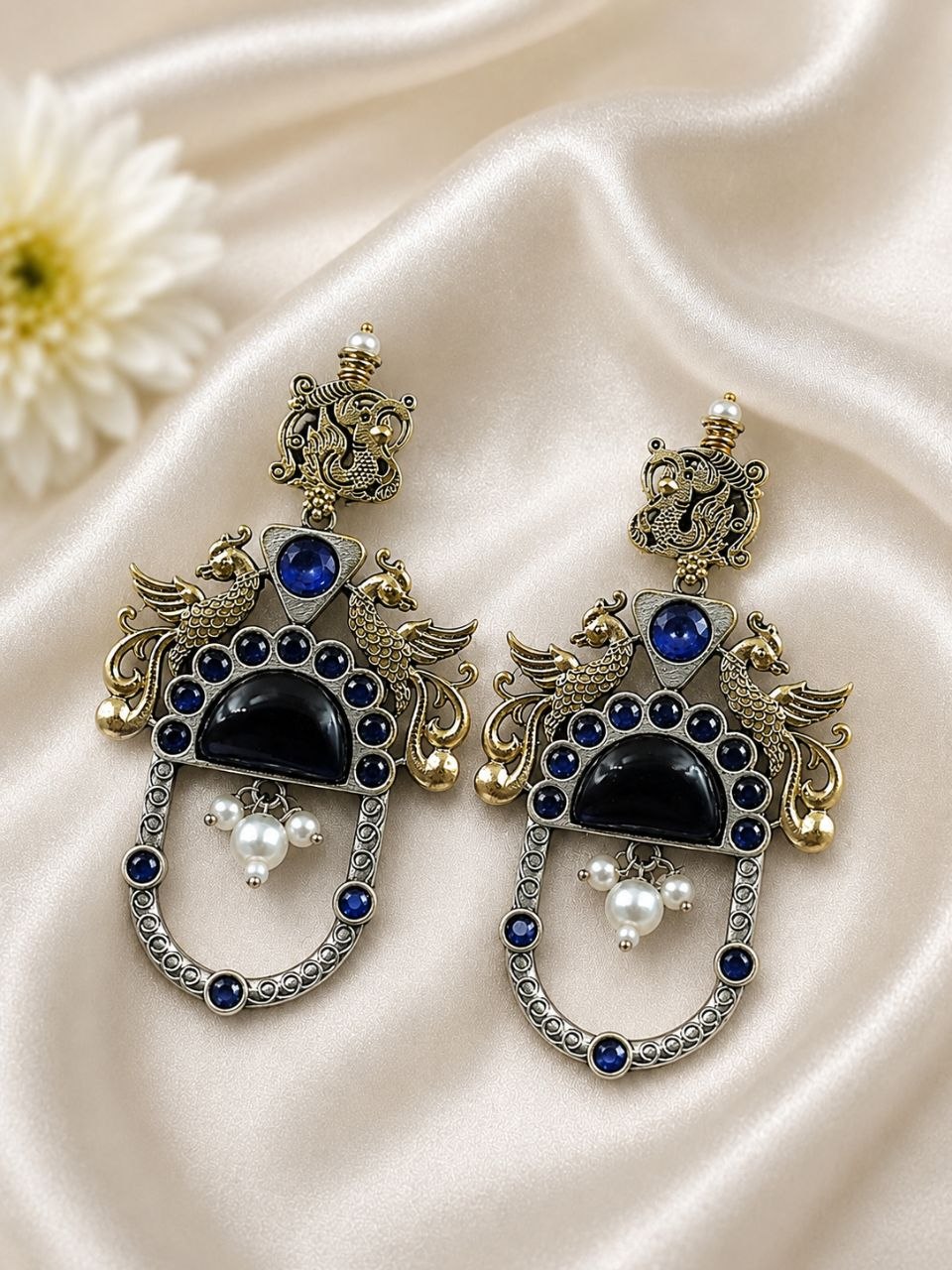 Two Tone Peacock Earring – Exquisite Elegant Traditional Jewelry for Women 6 Two Tone Peacock Earring Elegant Traditional Brass Jewelry for Women