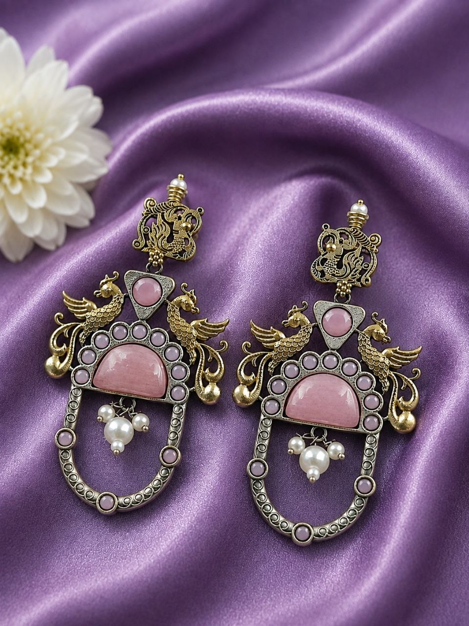 Two Tone Peacock Earring – Exquisite Elegant Traditional Jewelry for Women 7 Two Tone Peacock Earring Elegant Traditional Brass Jewelry for Women
