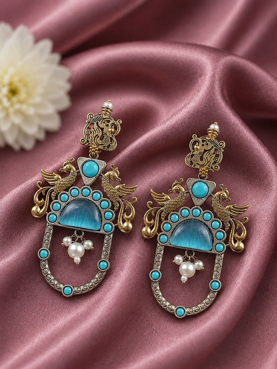 Two Tone Peacock Earring – Exquisite Elegant Traditional Jewelry for Women 5 Two Tone Peacock Earring Elegant Traditional Brass Jewelry for Women
