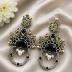 Two Tone Peacock Earring – Exquisite Elegant Traditional Jewelry for Women - "Black"