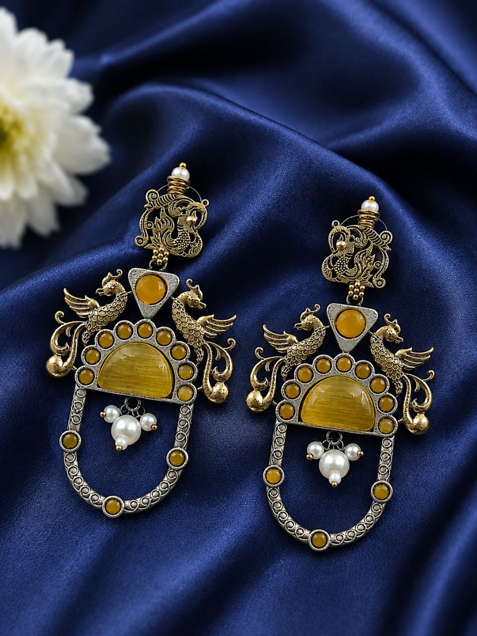 Two Tone Peacock Earring – Exquisite Elegant Traditional Jewelry for Women 3 Two Tone Peacock Earring Elegant Traditional Brass Jewelry for Women