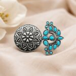 Oxidized Floral Ring – Gorgeous Traditional Jewelry for Elegant Style - "Aqua"
