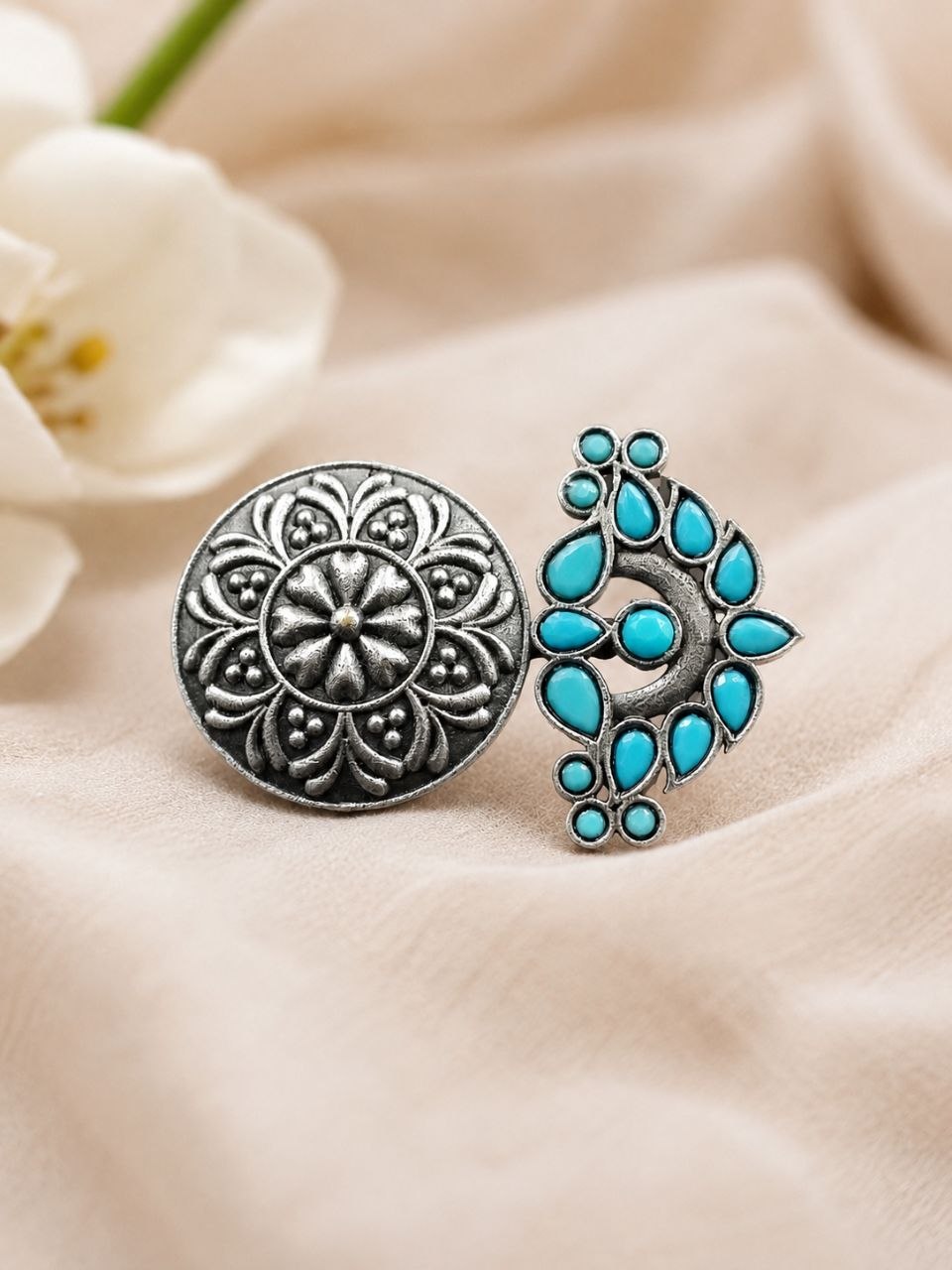 Oxidized Floral Ring – Gorgeous Traditional Jewelry for Elegant Style 2 Oxidized Floral Ring Elegant Traditional Flower Design Brass Jewelry