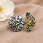 Oxidized Floral Ring – Gorgeous Traditional Jewelry for Elegant Style - "Yellow-Green"