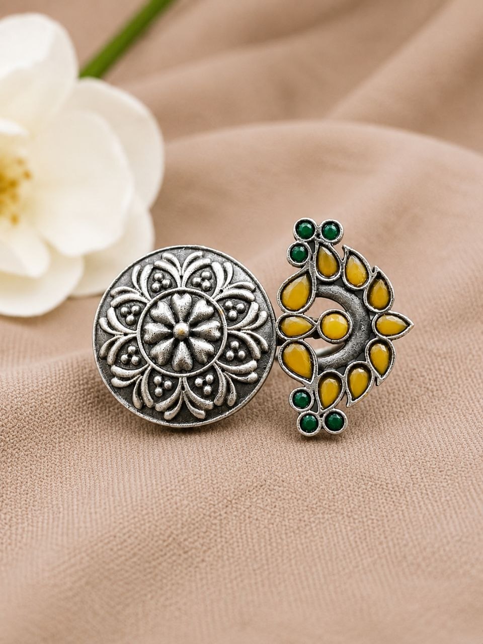 Oxidized Floral Ring – Gorgeous Traditional Jewelry for Elegant Style 3 Oxidized Floral Ring Elegant Traditional Flower Design Brass Jewelry