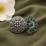 Oxidized Floral Ring – Gorgeous Traditional Jewelry for Elegant Style - "Green"