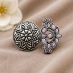 Oxidized Floral Ring – Gorgeous Traditional Jewelry for Elegant Style - ''BabyPink''