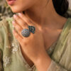 Oxidized Floral Ring Elegant Traditional Flower Design Brass Jewelry