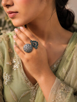 Oxidized Floral Ring Elegant Traditional Flower Design Brass Jewelry