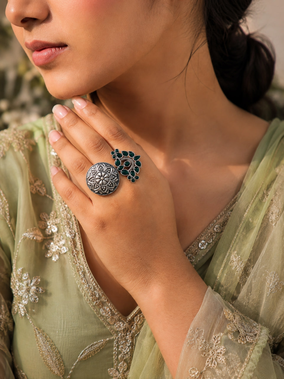 Oxidized Floral Ring – Gorgeous Traditional Jewelry for Elegant Style 1 Oxidized Floral Ring Elegant Traditional Flower Design Brass Jewelry