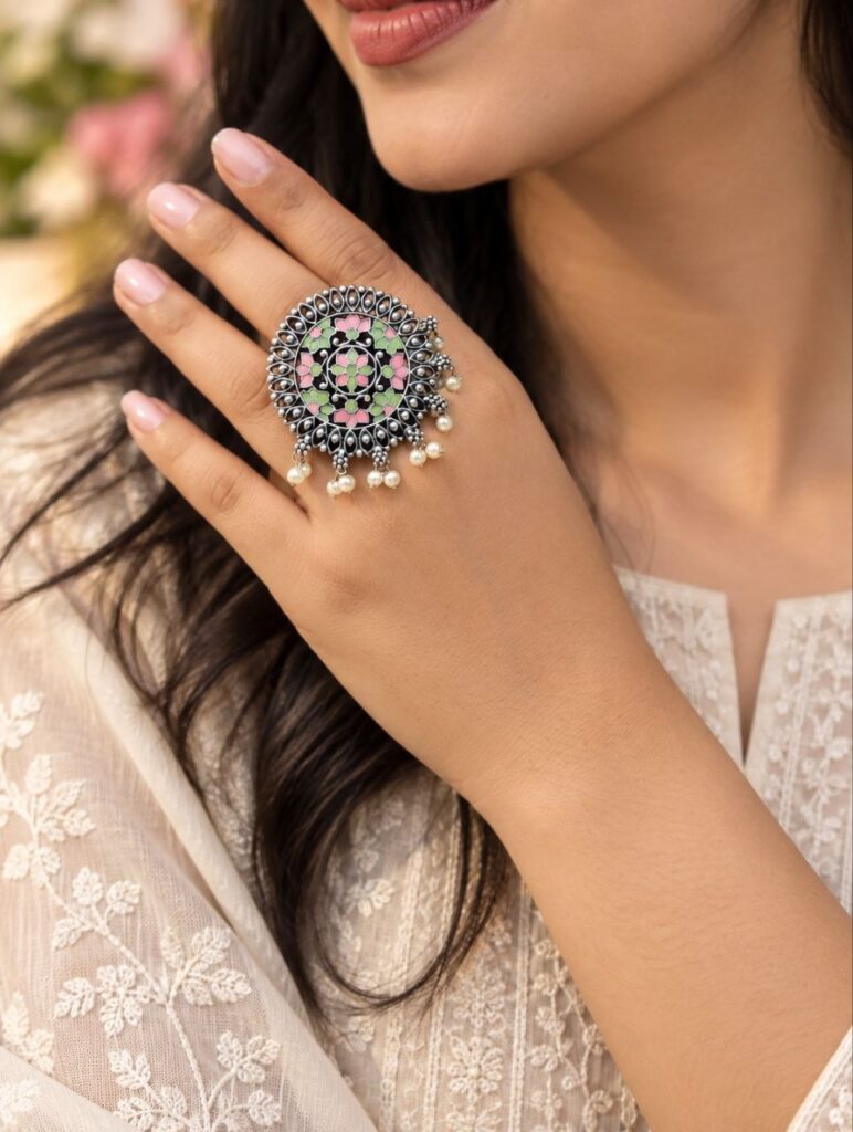 Adjustable Meenakari Ring – Elegant and Stunning Traditional Jewelry