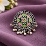 Adjustable Meenakari Ring – Elegant and Stunning Traditional Jewelry - Mint peach