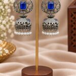 Oxidized Silver Jhumka Earring – Dazzling Traditional Jewelry for Every Occasion - Blue