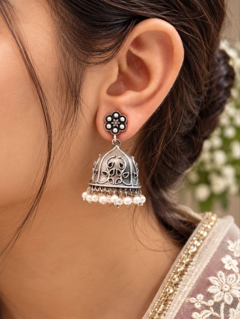 Oxidized Leaf Jhumka Earring – Gorgeous Traditional Design for Elegant Looks