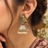 Two Tone Peacock Jhumka Earring with elegant peacock design and premium brass finish