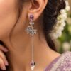 Spiritual Silver Trishul Earring with traditional Shiva inspired design and silver polish