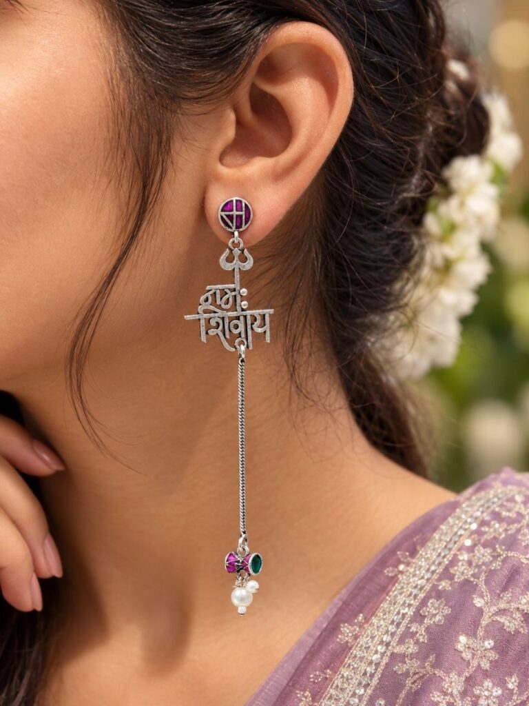 Exquisite Spiritual Silver Trishul Earring for Graceful Traditional Looks