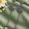 Spiritual Silver Trishul Earring with traditional Shiva inspired design and silver polish