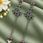 Exquisite Spiritual Silver Trishul Earring for Graceful Traditional Looks - "Pink"