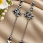 Exquisite Spiritual Silver Trishul Earring for Graceful Traditional Looks - "Black"