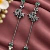 Spiritual Silver Trishul Earring with traditional Shiva inspired design and silver polish