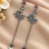 Spiritual Silver Trishul Earring with traditional Shiva inspired design and silver polish