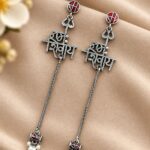 Exquisite Spiritual Silver Trishul Earring for Graceful Traditional Looks - "Red"