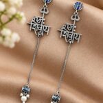 Exquisite Spiritual Silver Trishul Earring for Graceful Traditional Looks - Blue