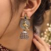 Two Tone Bird Jhumka Earring with elegant bird motif and premium brass finish