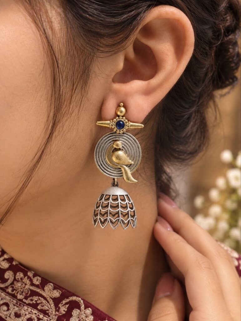 Gorgeous Two Tone Bird Jhumka Earring for Traditional and Festive Looks