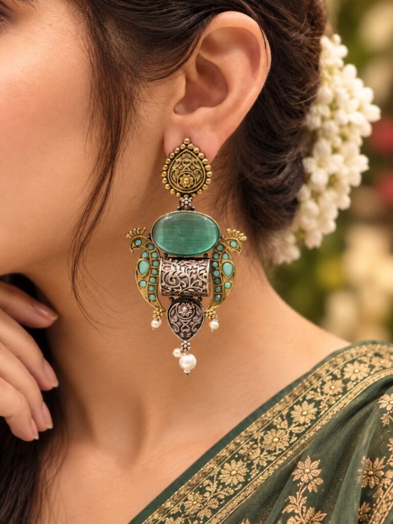 Unique Two Tone Peacock Earring for Dazzling Traditional Fashion