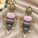 Unique Two Tone Peacock Earring for Dazzling Traditional Fashion - ''BabyPink''