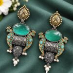 Unique Two Tone Peacock Earring for Dazzling Traditional Fashion - "MInt"