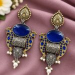Unique Two Tone Peacock Earring for Dazzling Traditional Fashion - Blue