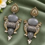 Unique Two Tone Peacock Earring for Dazzling Traditional Fashion - "Grey"