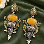 Unique Two Tone Peacock Earring for Dazzling Traditional Fashion - "Yellow-Green"