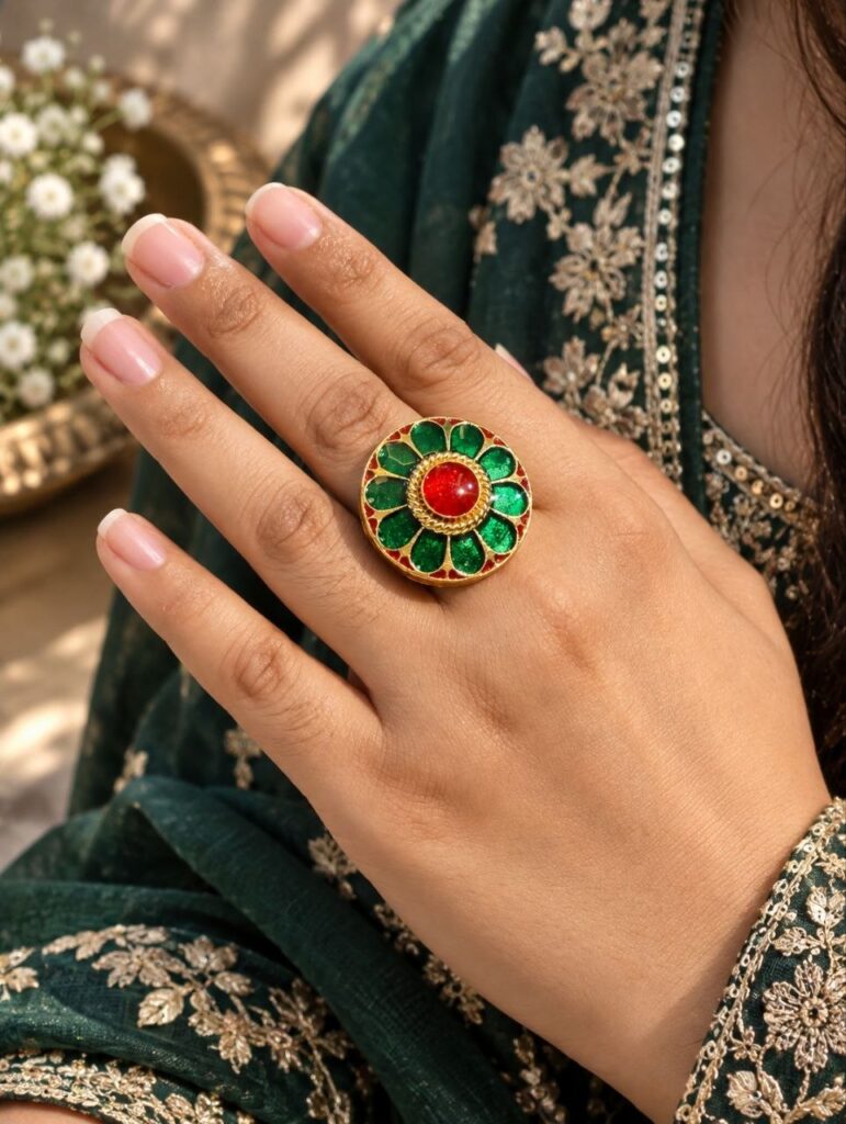 Designer Round Meenakari Ring – Traditional Style for Every Occasion