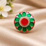 Designer Round Meenakari Ring – Traditional Style for Every Occasion - "Green"